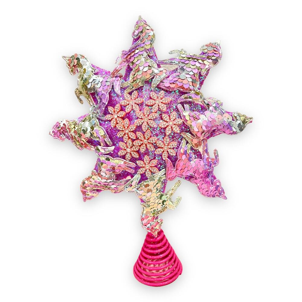 Unicorn Pink Glitter Christmas Star Tree Topper